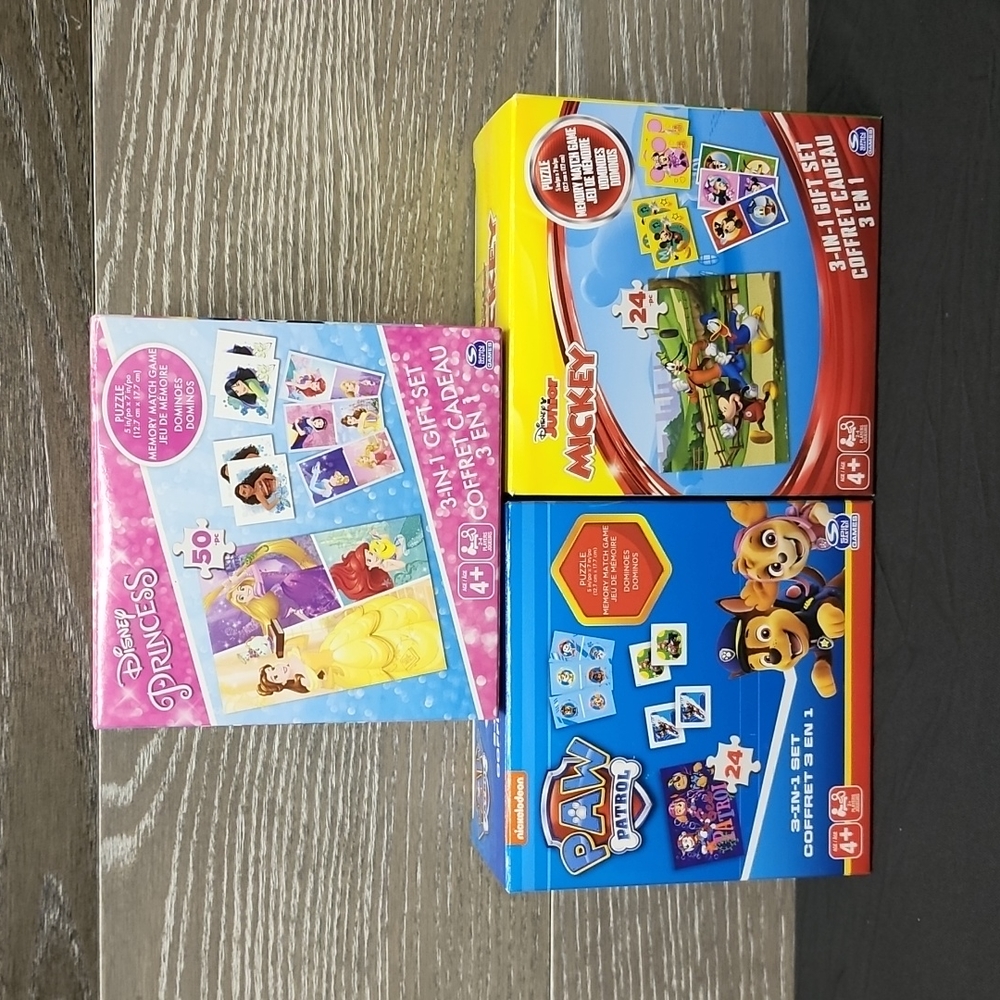 Puzzle sets for 4 + kids paw patrol disney princess and Disney micky